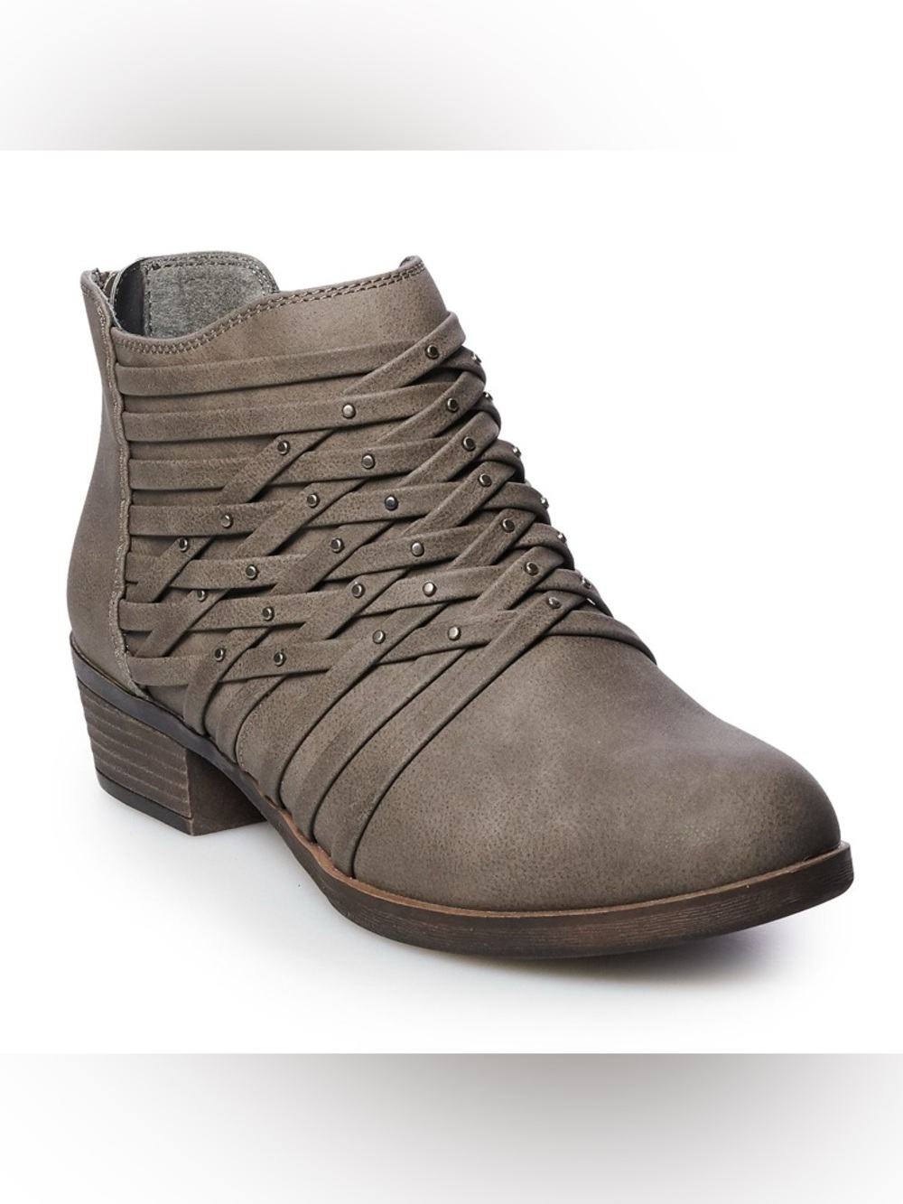 SO Redfield Ankle Boots Stone Taupe Woven Straps Studded Size 10M Casual